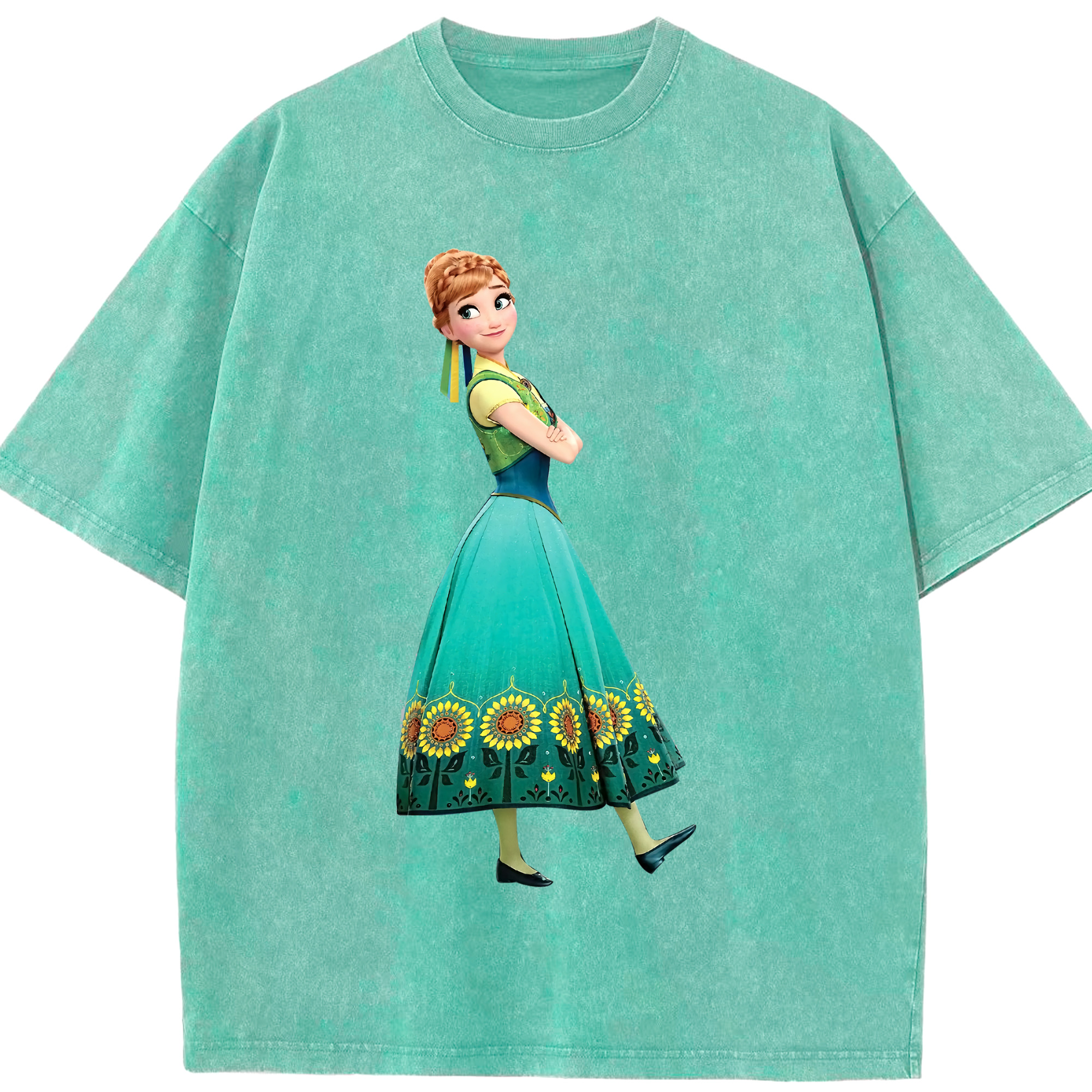 （画像用） アナと雪の女王 アンナ エルサ Frozen Anna Elsa 綿100% ヴィンテージ風 半袖Tシャツ（フロントプリント）
